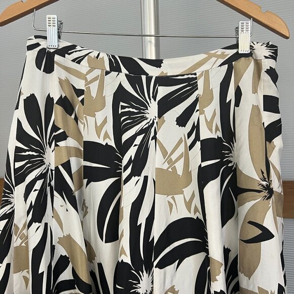 100% Silk Coldwater Creek Floral Maxi Full A-Line Skirt Black‎ Tan White Sz M - Picture 2 of 14